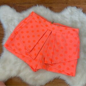 Bright Orange Polka Dot Pleated Front Shorts